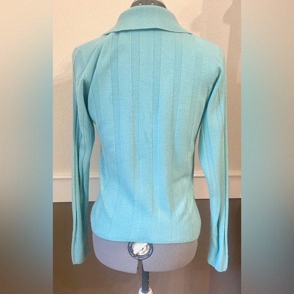 ⭐️Vintage 80s- 90s Bravo Sweater Size M Seafoam Collared Vertical Green Blue - Picture 6 of 8